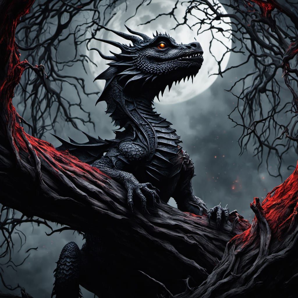 Baby Dragon Emerges in Gothic Fantasy Forest
