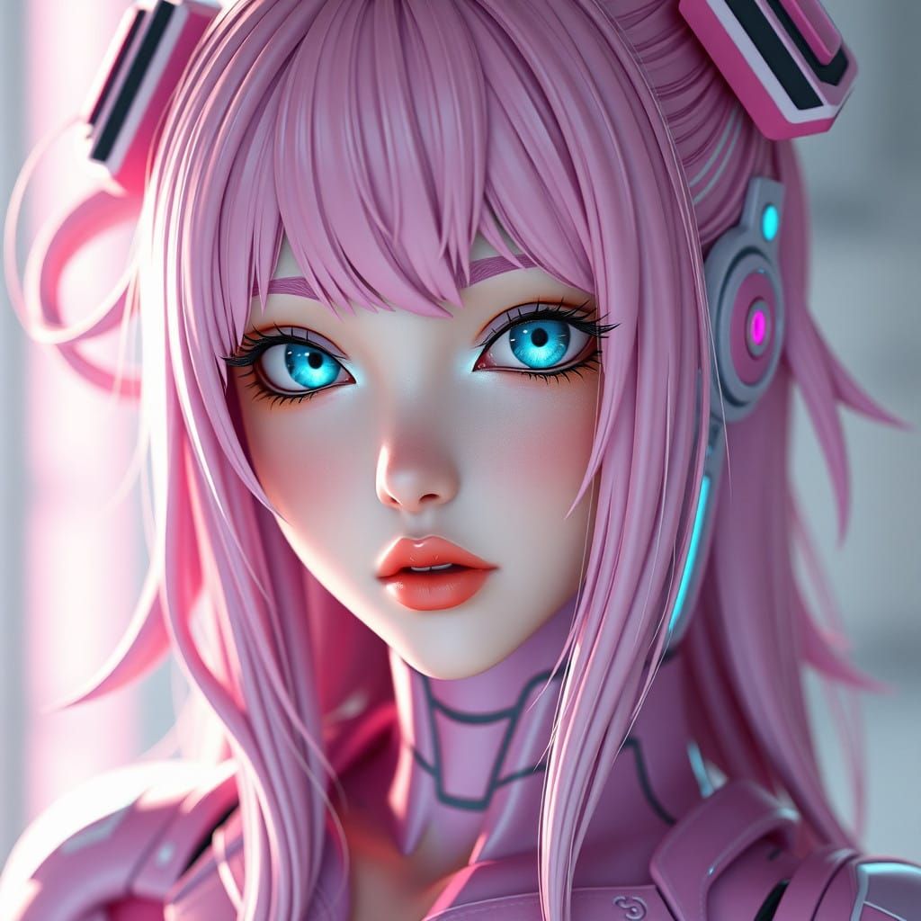 Anime Cybernetic Goddess with Radiant Eyes