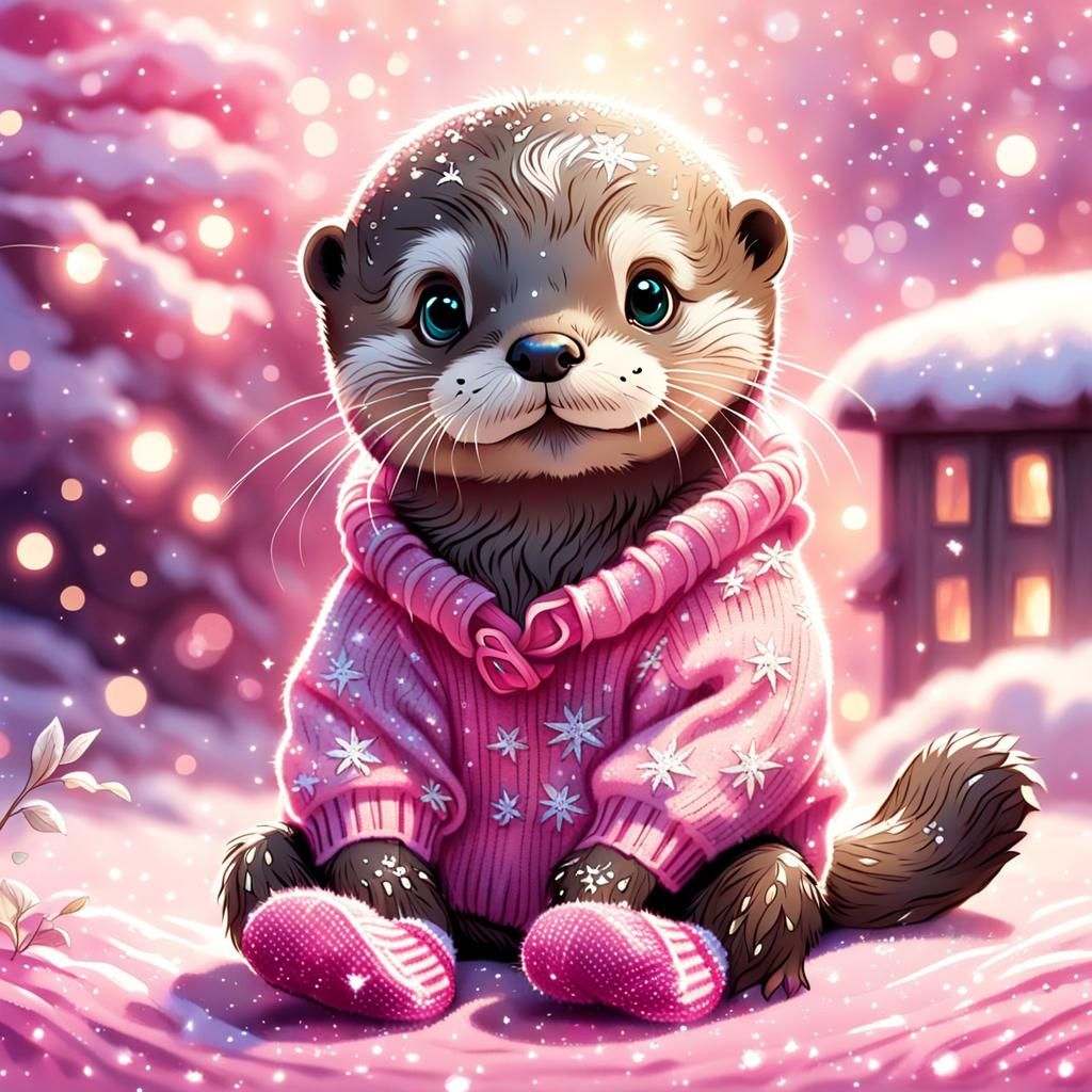 Cute Otter in Pink Jumper, Hyperdetailed Render