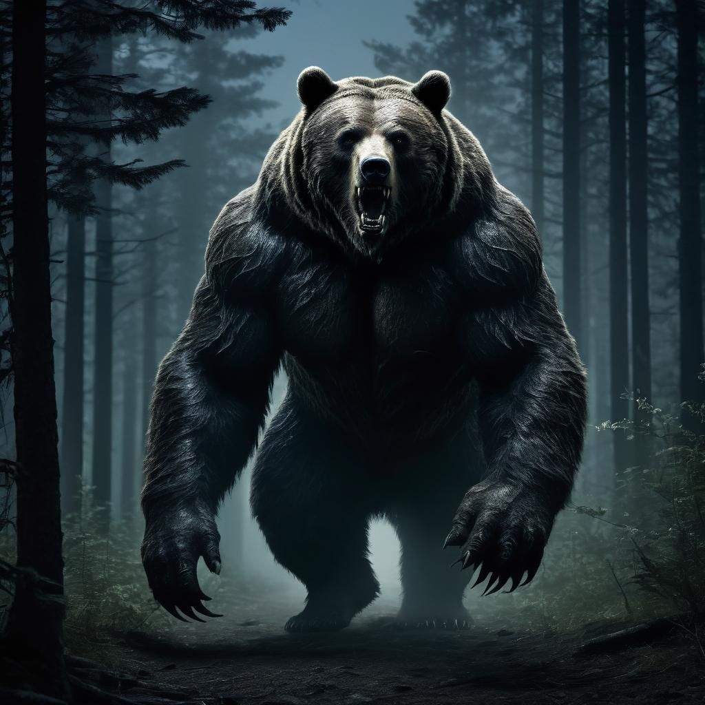 Night Stalker: Demonic Bear-Man in Dark Forest