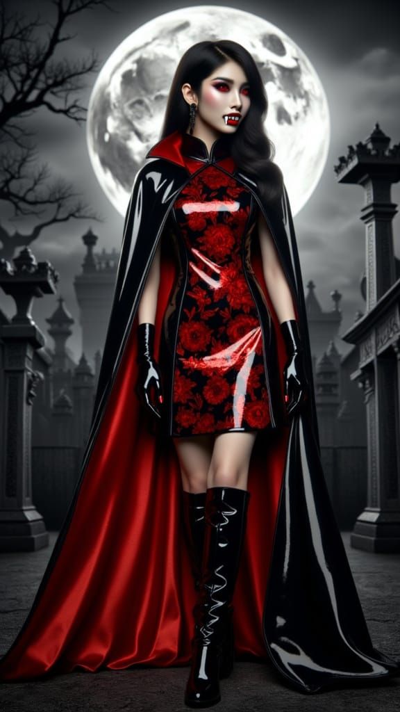 Chinese Female Vampire in Graveyard: Hyperrealistic Portrait