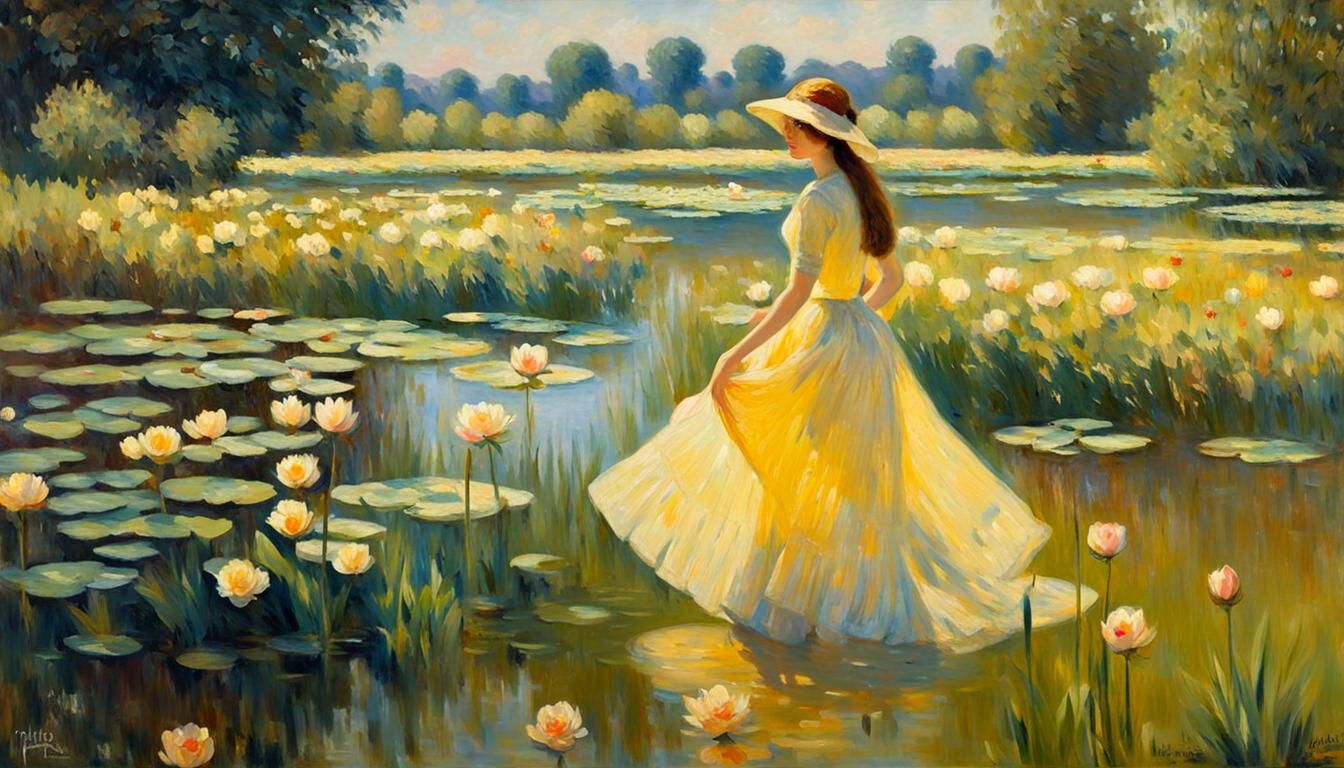 Impressionistic Woman in a Flower Field Painting