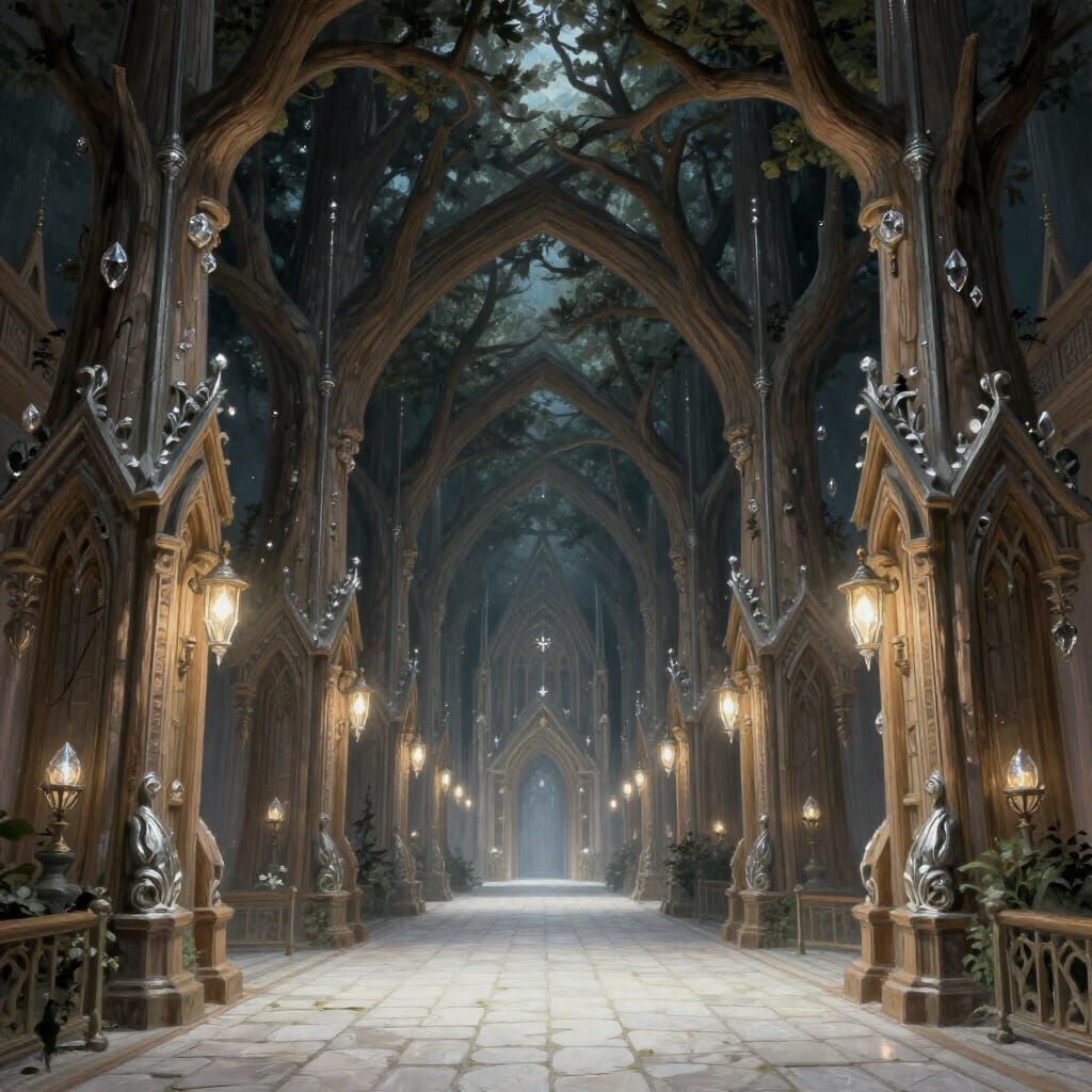 Starlight Promenade: Fantasy Cityscape in Painterly Style