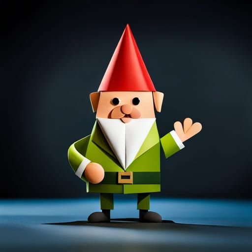 Origami Garden Gnome Paper Sculpture
