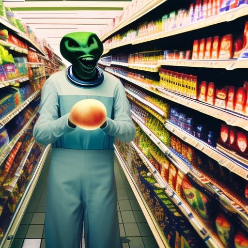 Alien Creature Rude Gesture in Polaroid Style Photograph