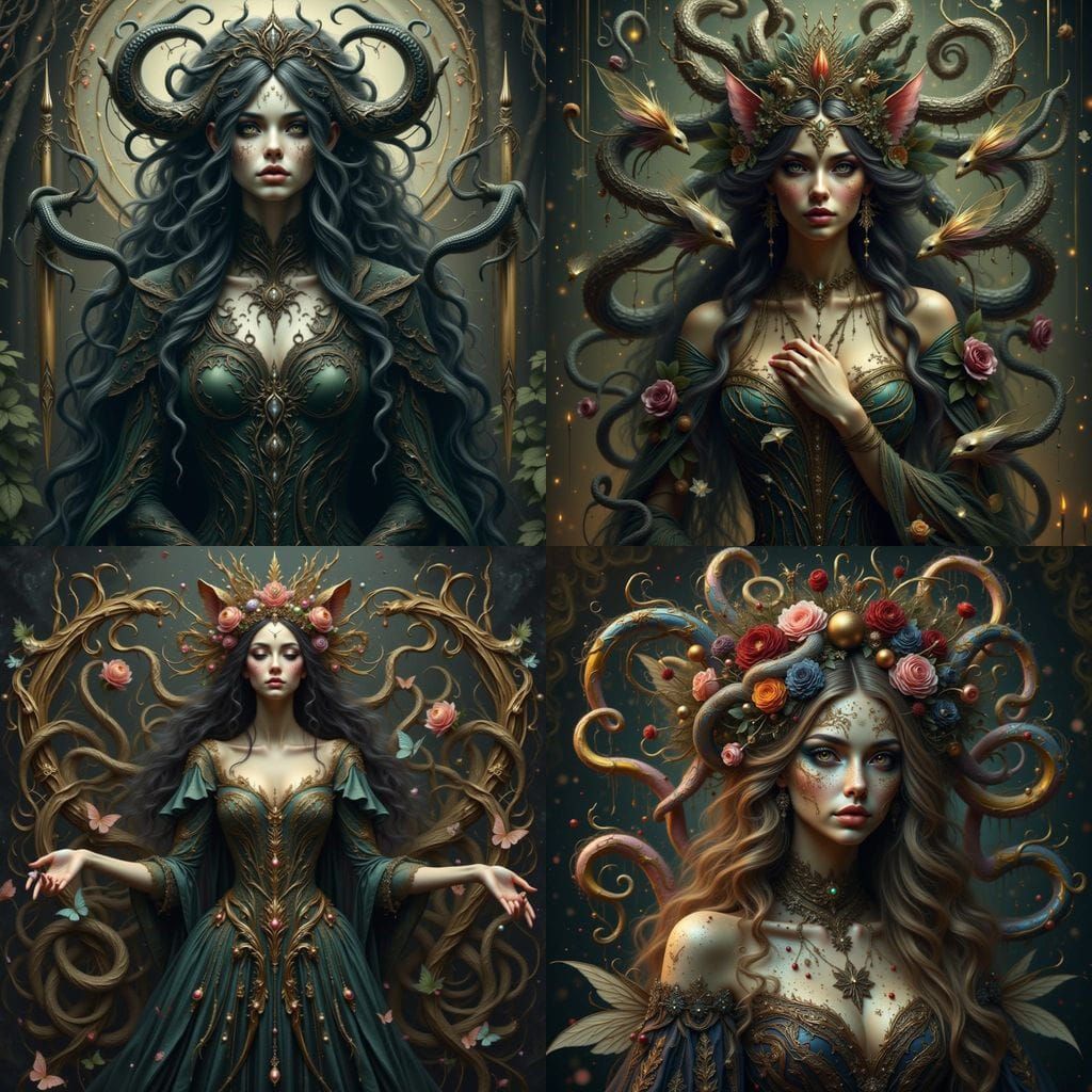 Feline Medusa in Victorian Gown Portrait