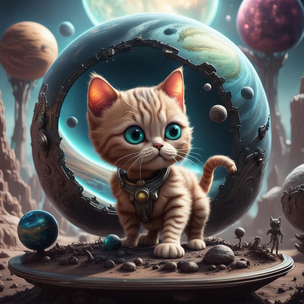 Chibi Alien Cat Plays with Planet: Concept Art