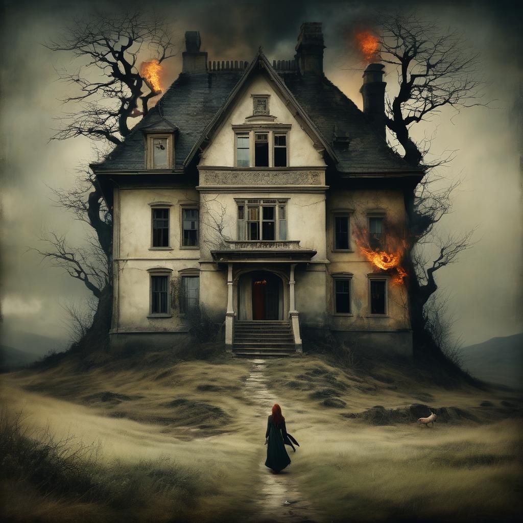 Surreal Girl Arrives at House in Old Painting Style