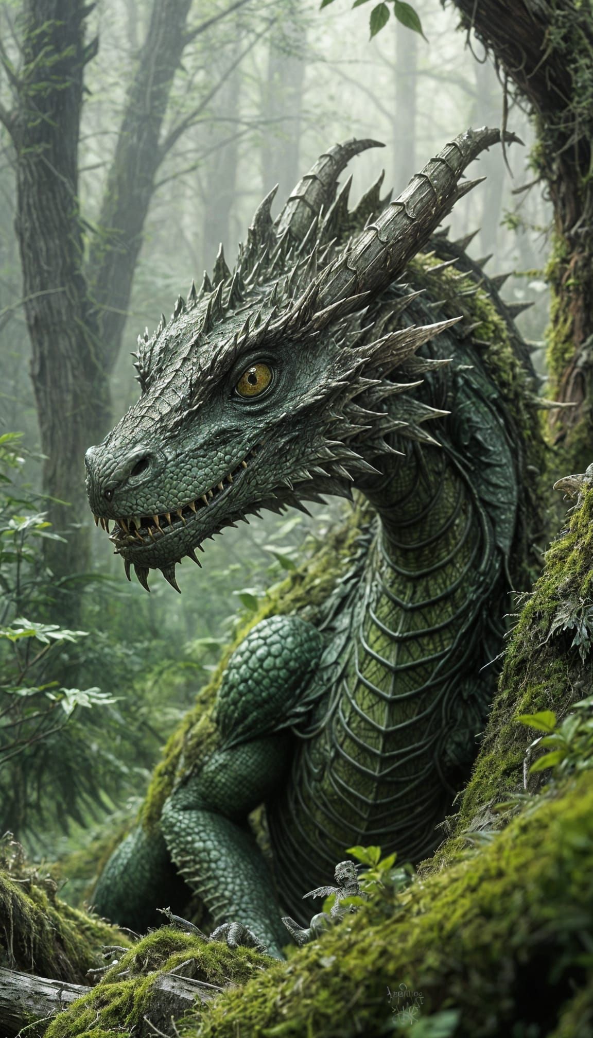 Green Forest Dragon in Detailed Concept Art