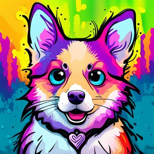Cute Corgi in Kawaii Graffiti Art Style