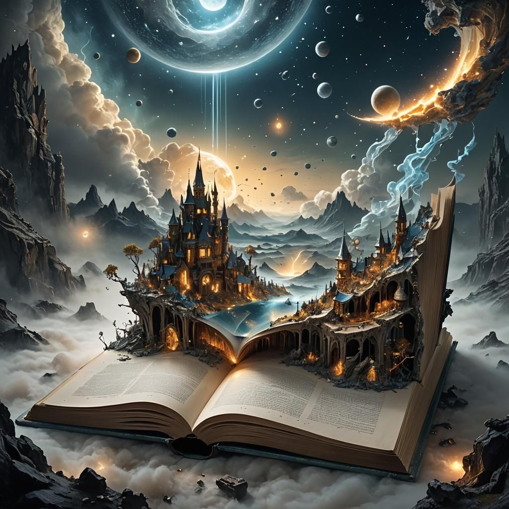Miniature Sci-Fi World Emerging from Book