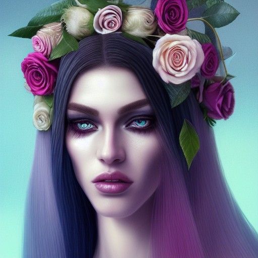 Androgynous God Portrait with Roses and Jewels