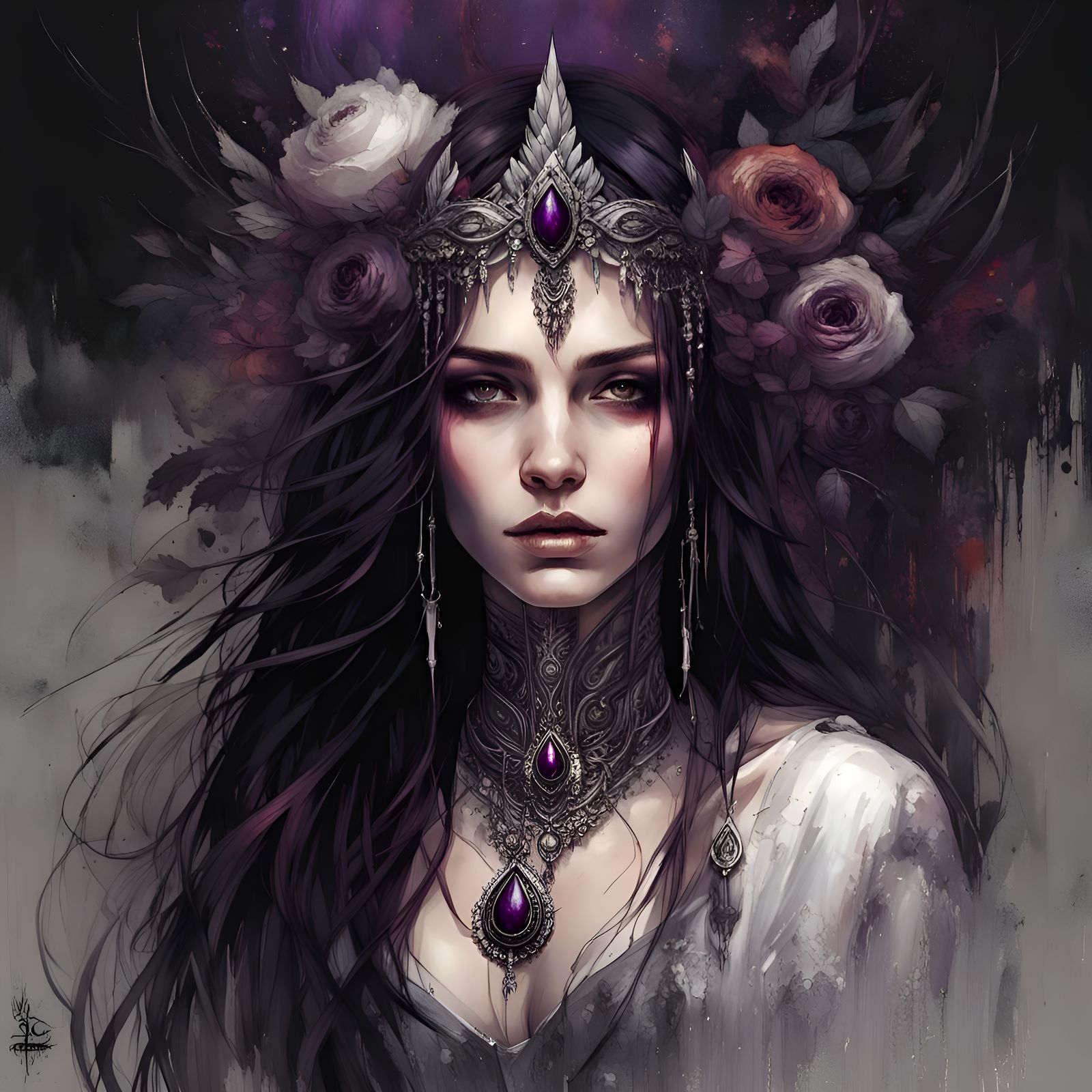 Ethereal Gothic Portrait in Gouache Style