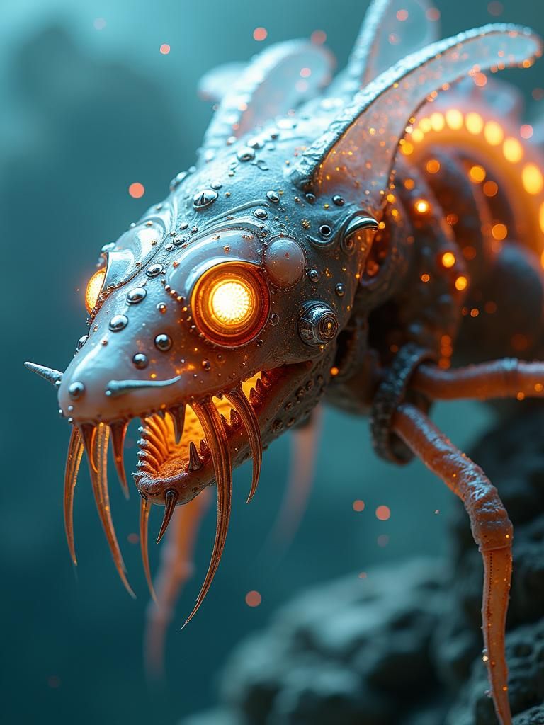 Robotic Nautilus Dragon with LED Eyes in Steampunk Style
