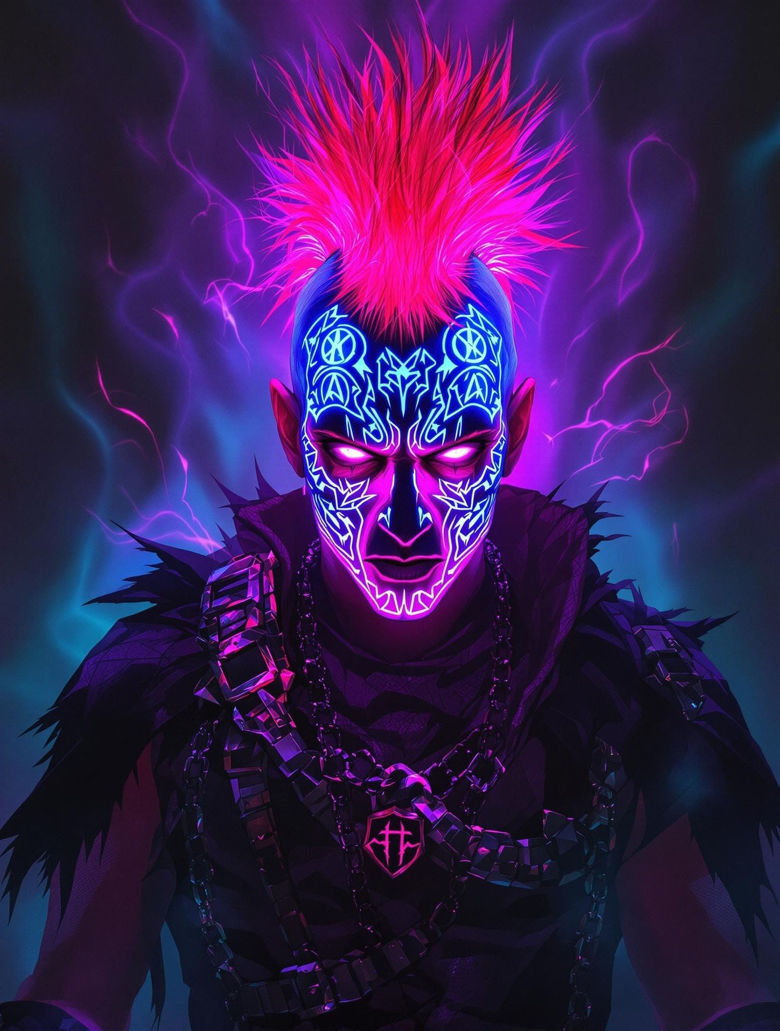 Gothic Punk Sorcerer with Glowing Magical Tattoos