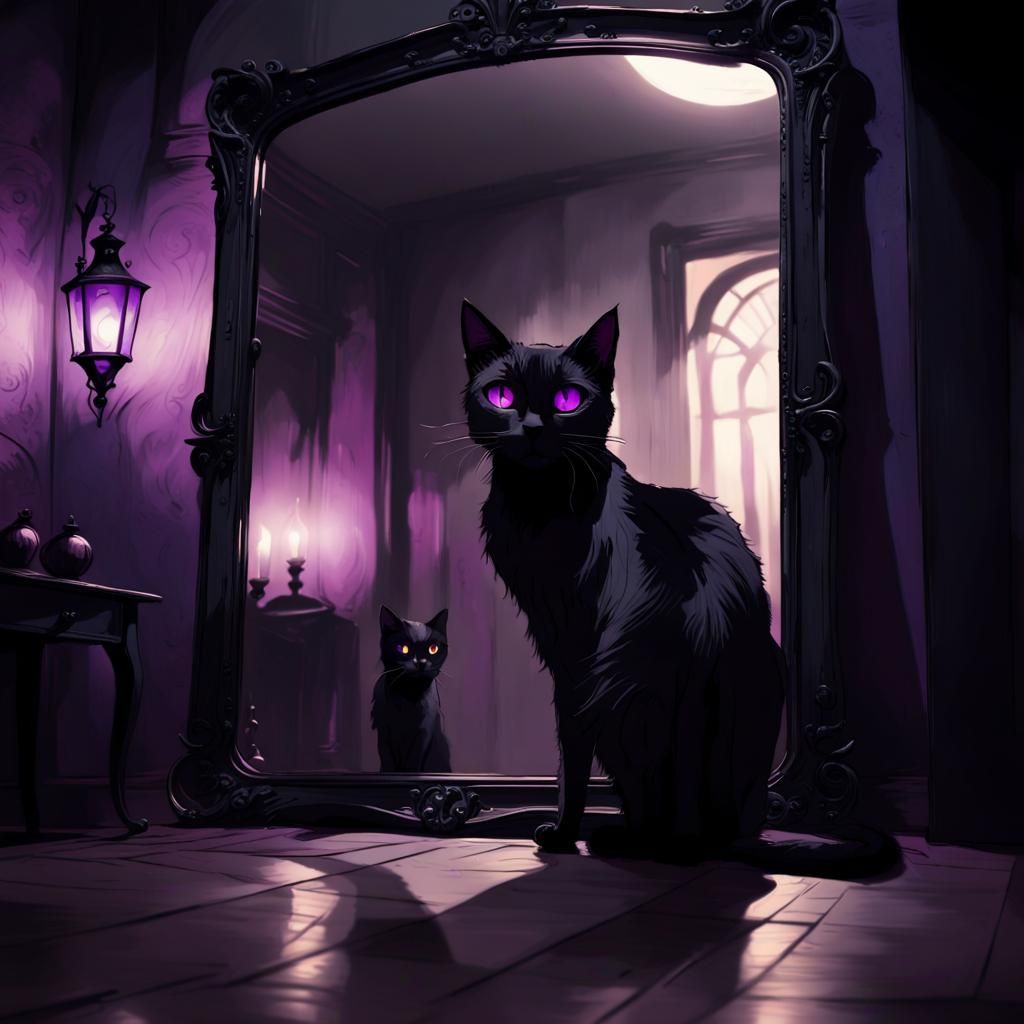Sinister Black Cat in Eerie Surrealism