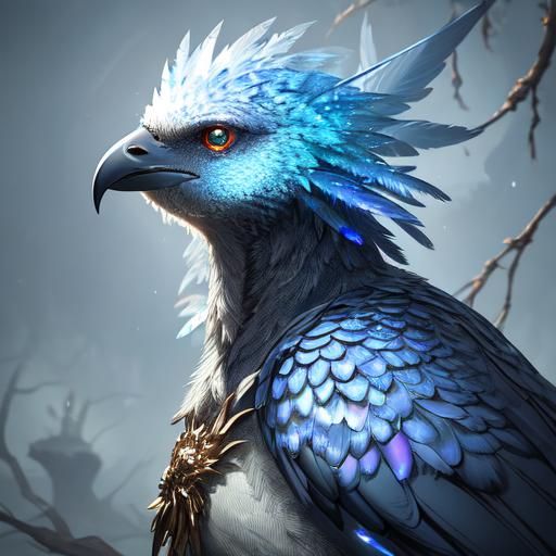 Iridescent Bird Portrait in Detailed Oil Painting