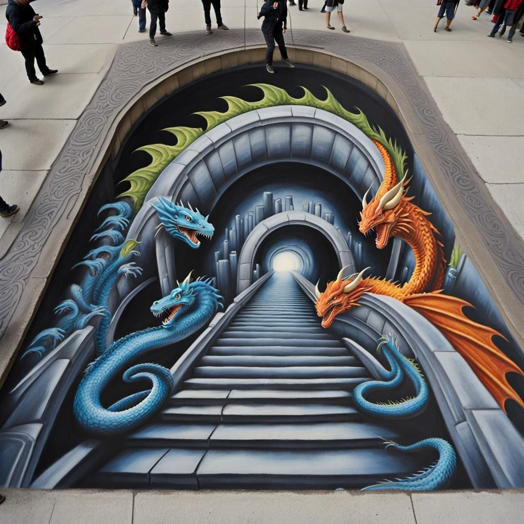 Gritty Chalk Art Illusion of Fantasy Tunnel in Chicago