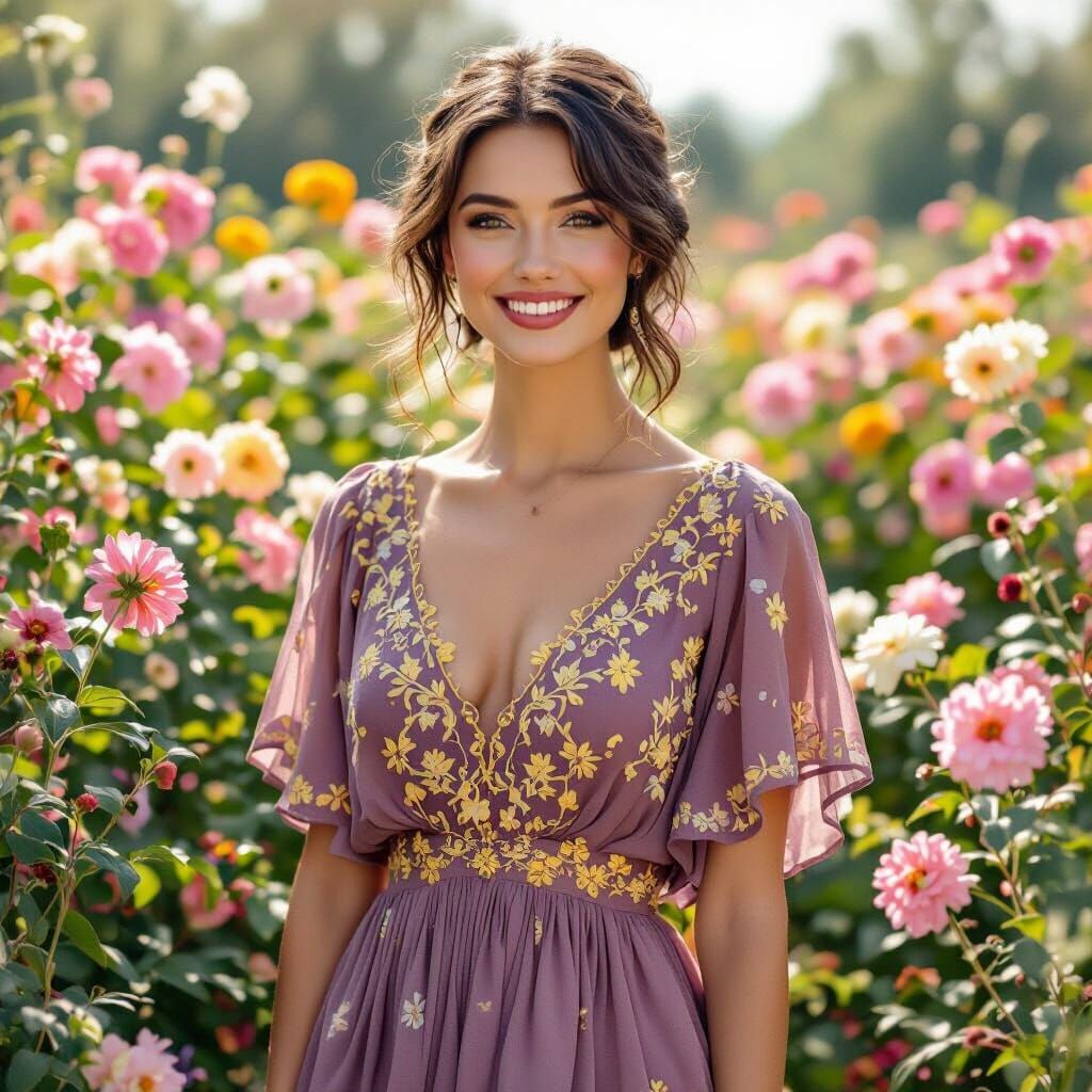 Elegant Woman in Flowing Gown, Impressionist Style