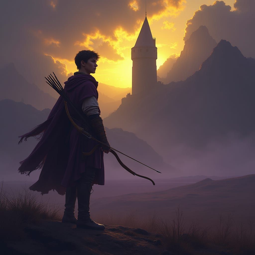 Medieval Archer Awaits Doom in Dark Fantasy Landscape