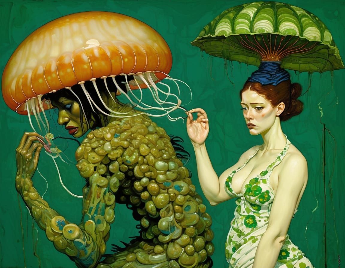 Surreal Mutant Peacock Hybrid in Egon Schiele Style