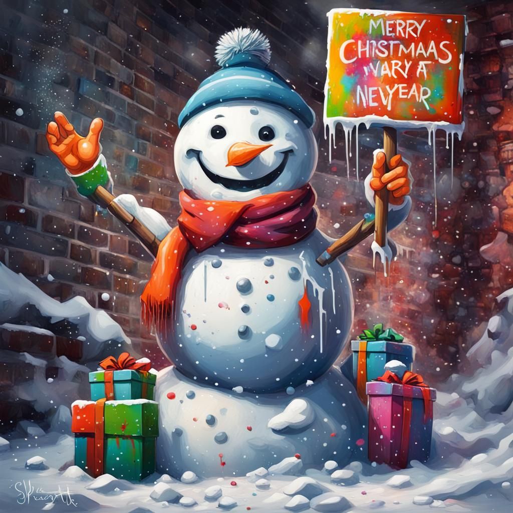 Snowman's Merry Christmas Graffiti Art at Špilberk Castle