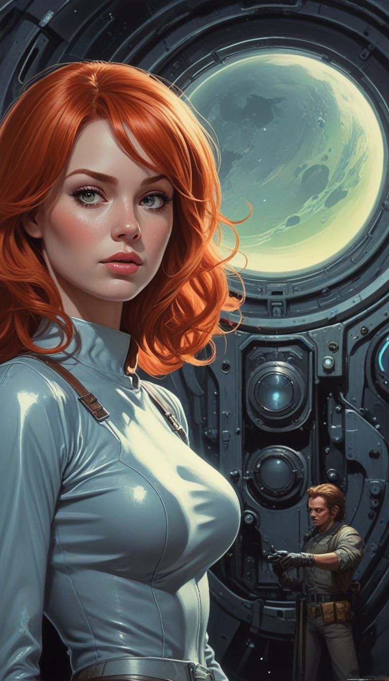 Redhead Damsel Faces Alien Menace in 60s Sci-Fi Style