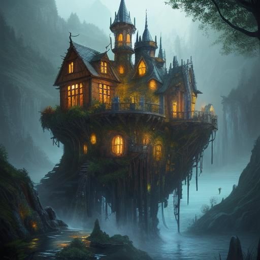 Surreal Clockwork House Cascading Down Mountain