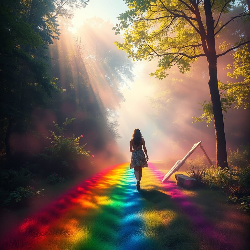 Woman in Rainbow Forest Digital Illustration