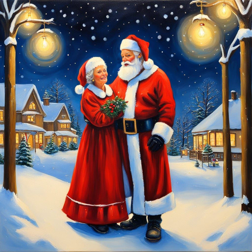 Traditional Christmas Scene in Oil Painting Style