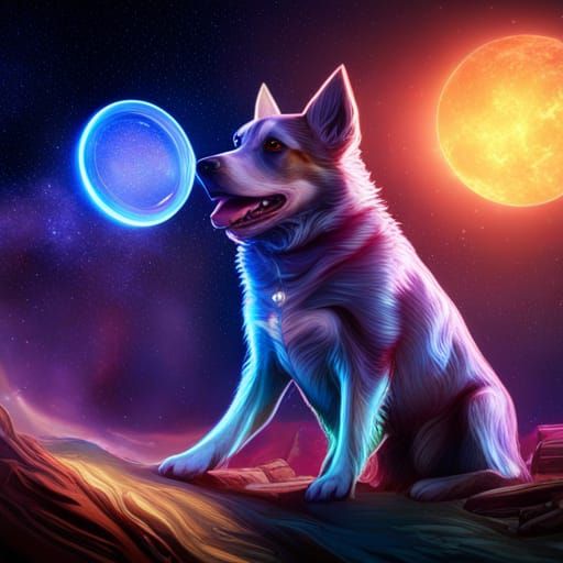 Glowing Glass Blue Heeler with Cosmic Energy