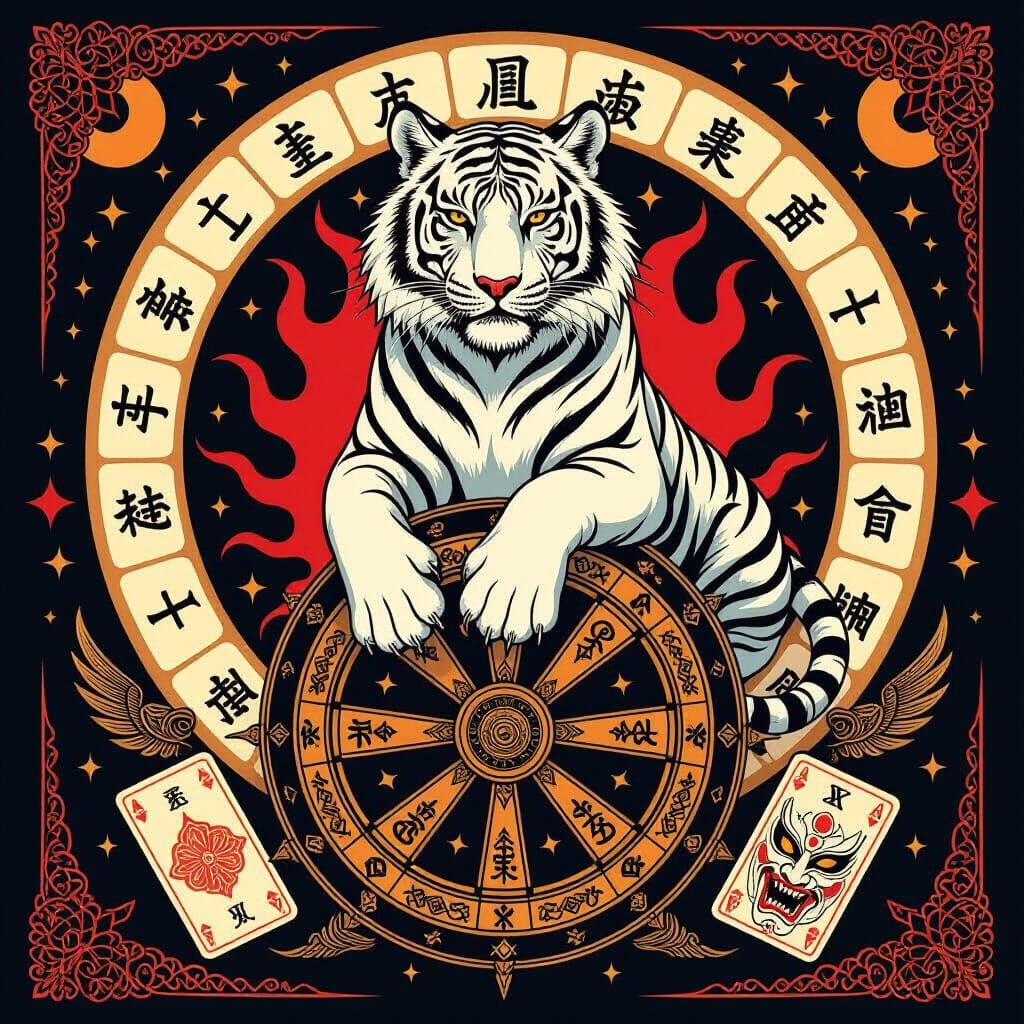 White Tiger in Japanese Tattoo Art on Wheel of Fortune