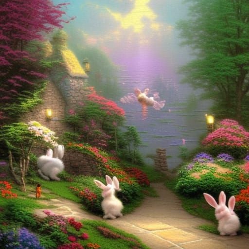 Ethereal Bunnies in Hyperdetailed Fantasy Garden