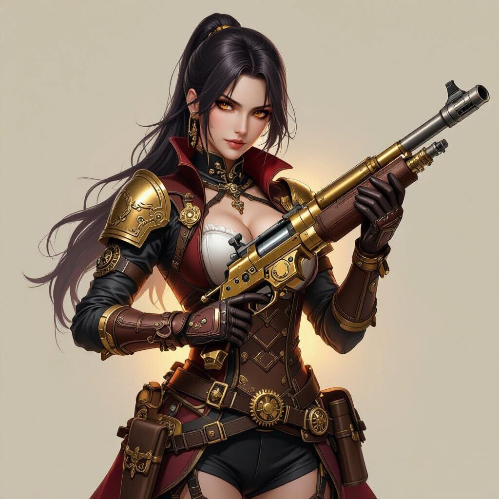 Shionne with Steampunk Rifle in D&D Fantasy Style