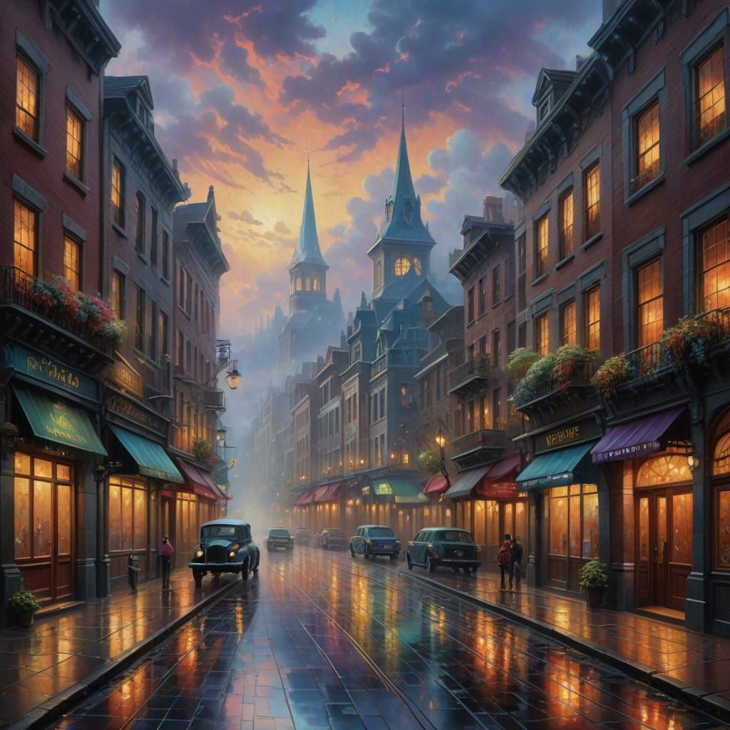 Romantic Nouveau Cityscape at Night