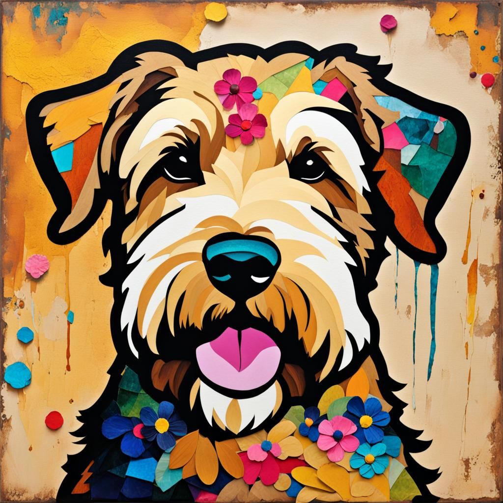 Wheaten Terrier Portrait in Collage Art Style