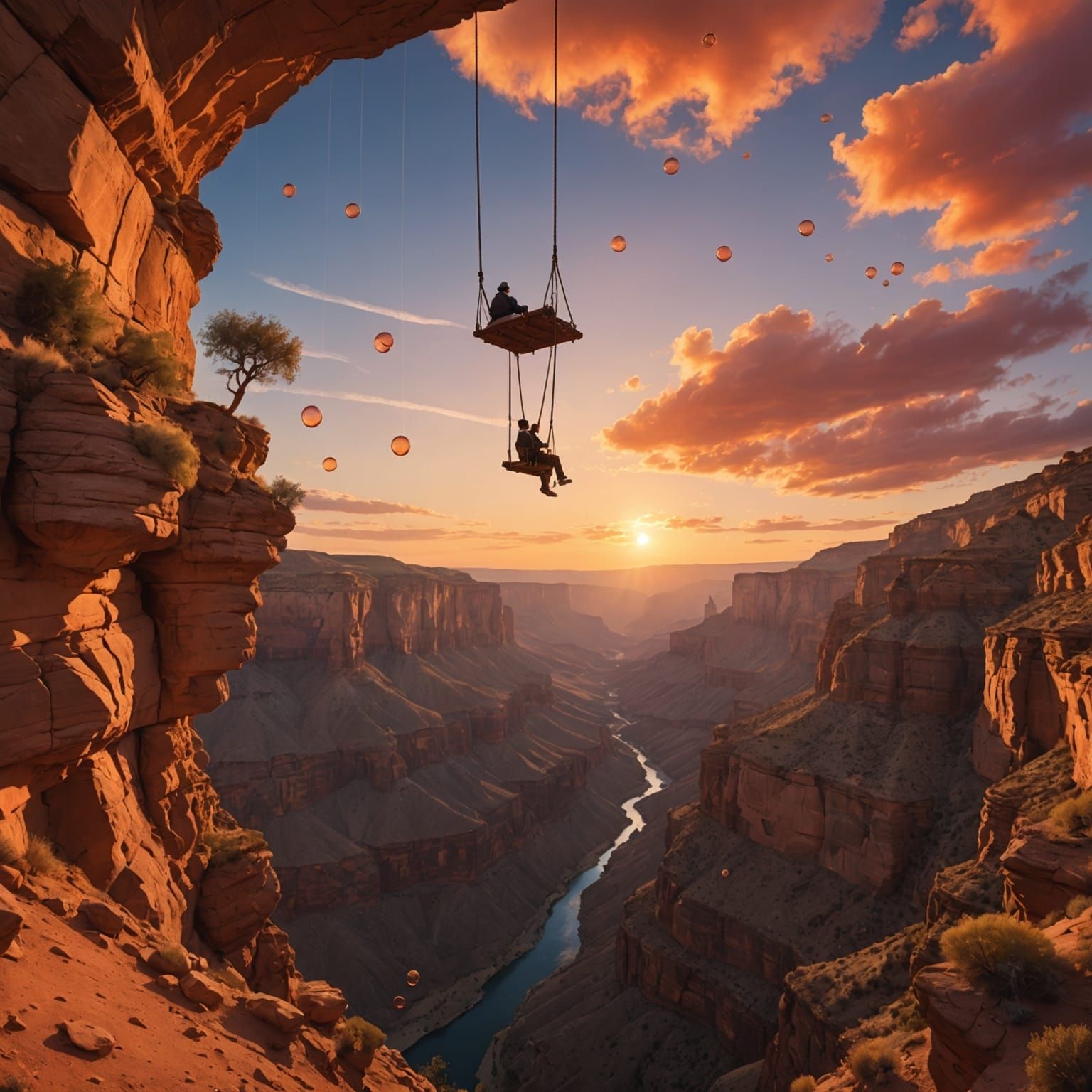 Ethereal Canyon Swing Ride at Sunset