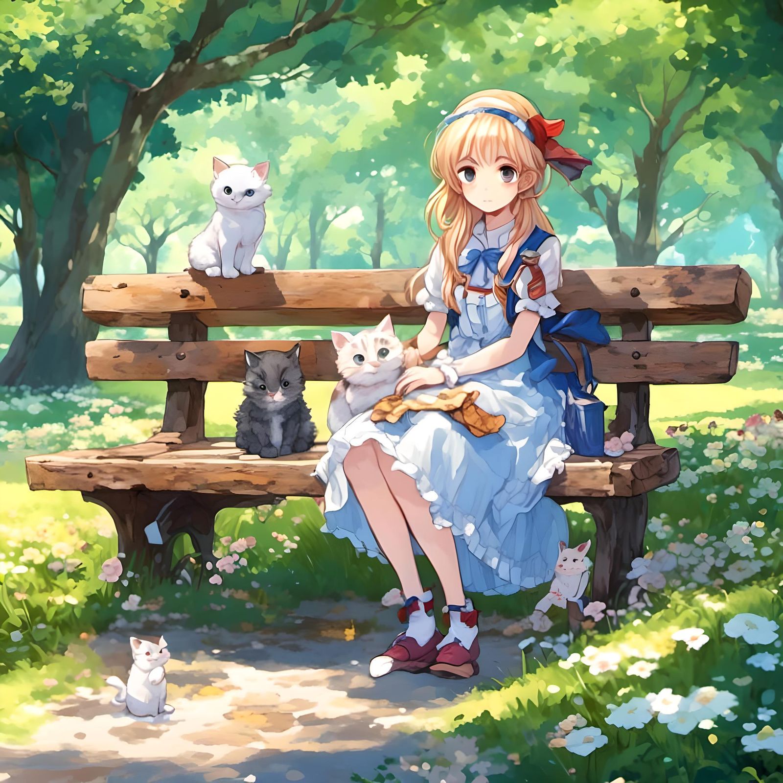 Girl and Kitten in Park, Anime Key Visual Style