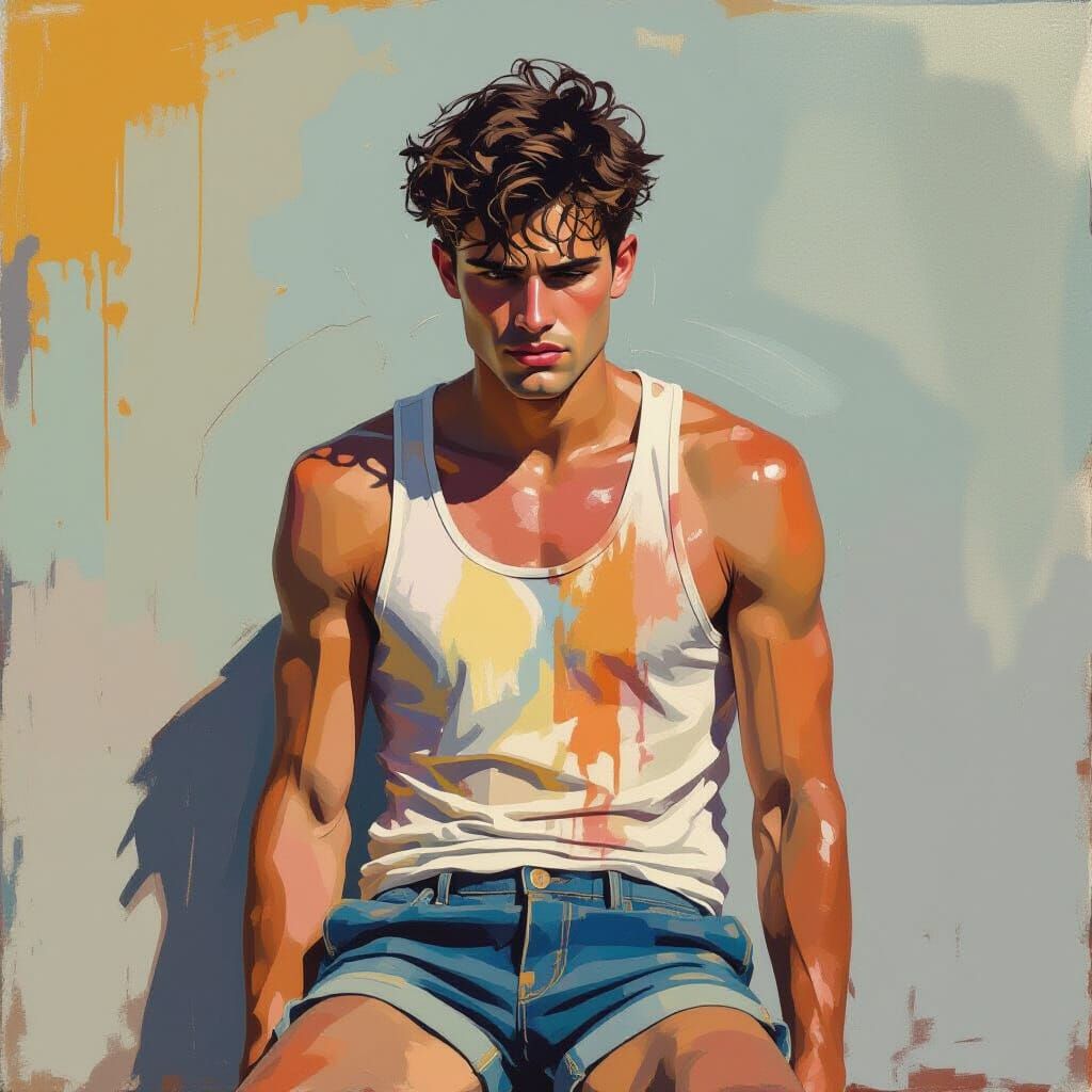 Person Sweating Profusely in Sweltering Heat: Vibrant Art