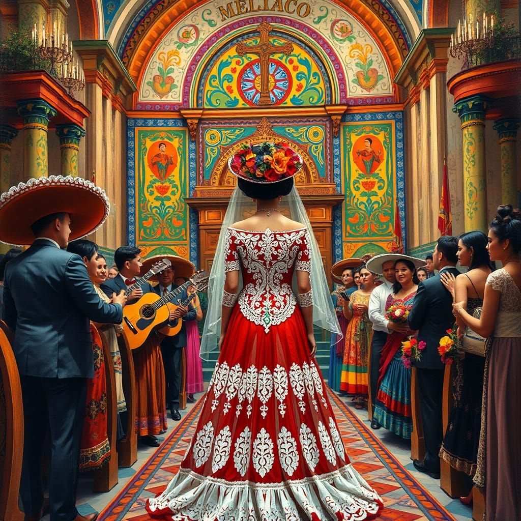 La Catrina's Wedding in Mexican Folk Art Style