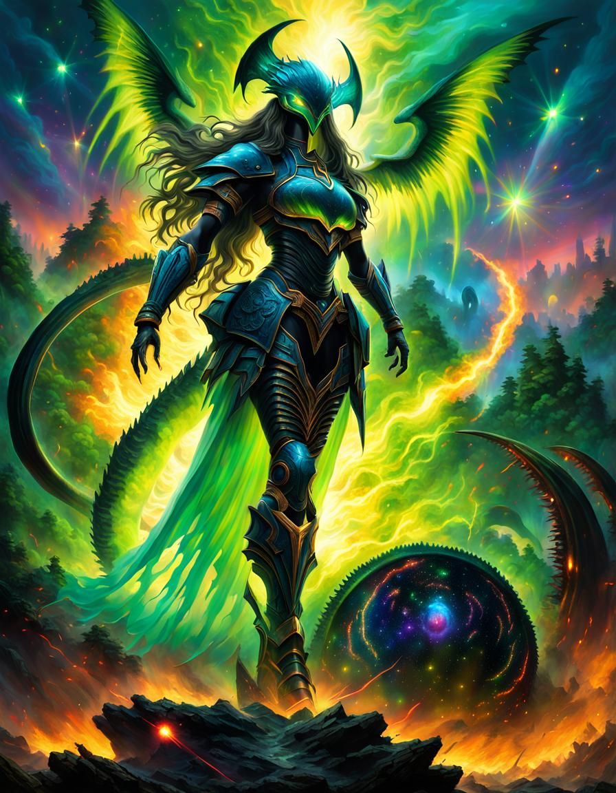 Amazonian Warrior in Xenomorph Armor, Astral Illustration
