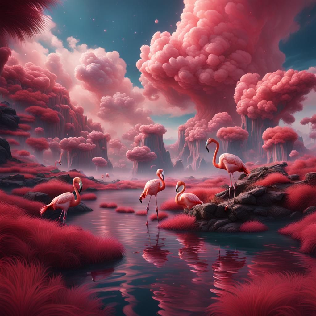 Fantastical Flamingo Cloud Formation in Deep Color