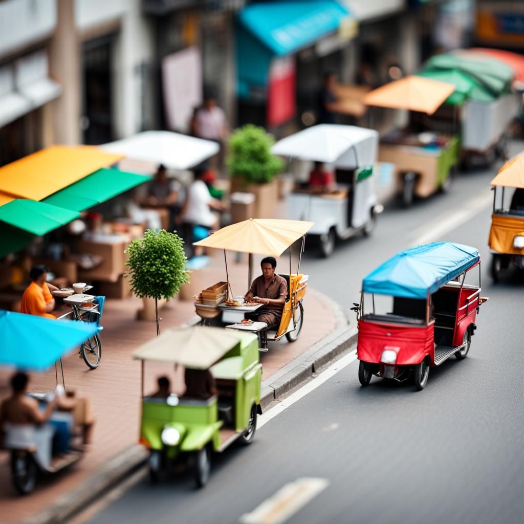 Thai Tuk-Tuk Driver's Lunch Break in Origami Style