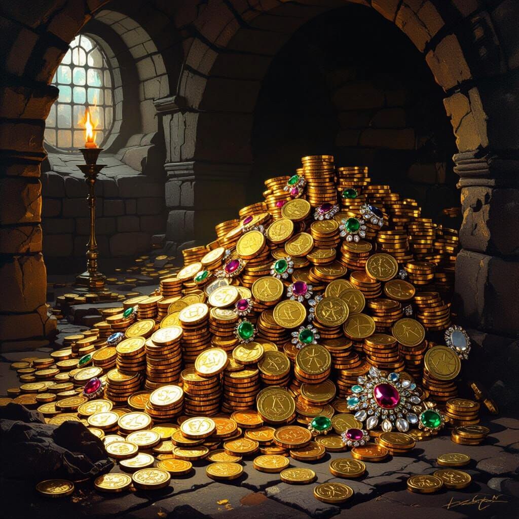 Gleaming Gold Treasure in Ancient Vault