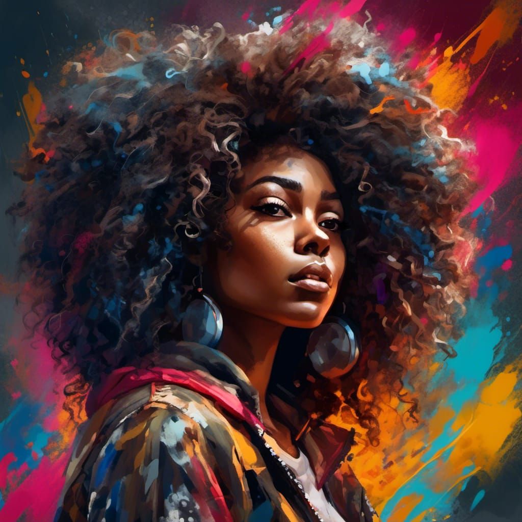 Hyperrealistic African American Woman in Trash Polka Style