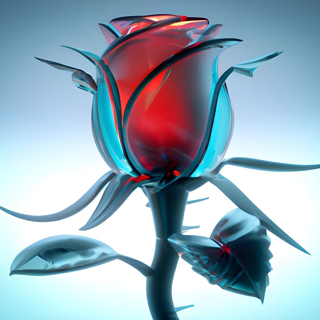 Crystal Glass Rose with Thorns: 3D Render