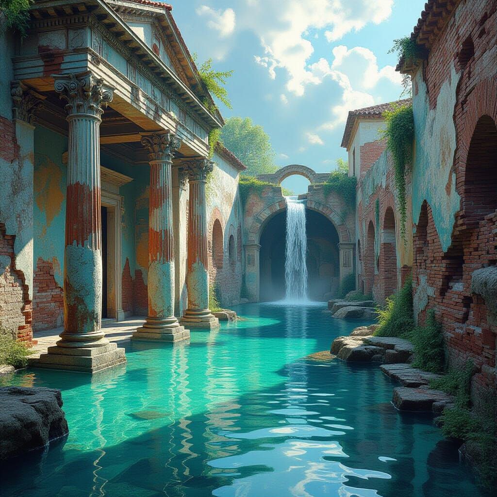 Ancient Roman Ruins with Frescoes in a Surreal Style