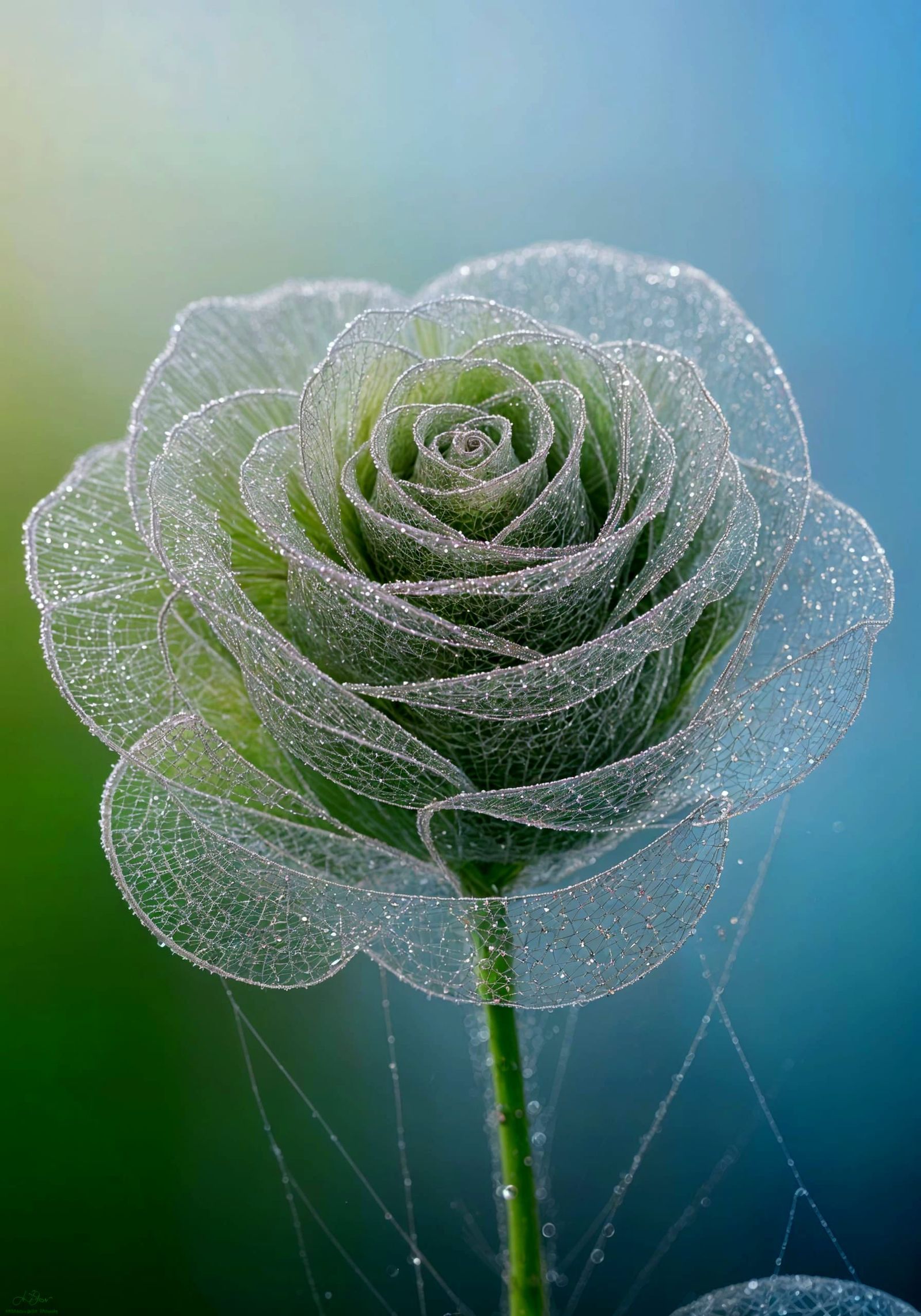 Spider Silk Rose Gleaming with Dew