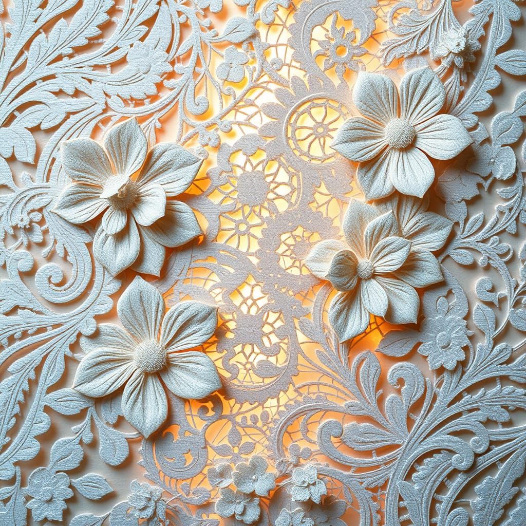 Intricate Lace Collage with Floral & Geometric Patterns