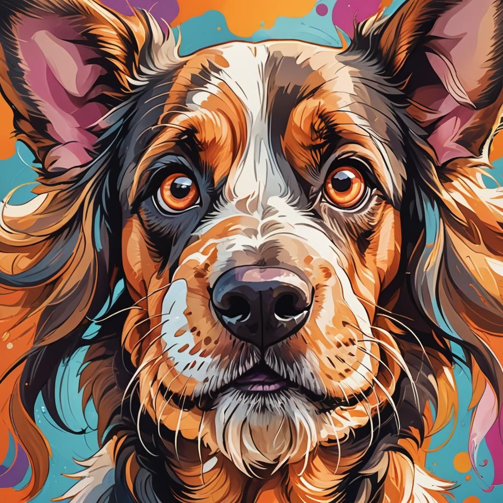 Goofy Cartoon Dog Portrait in Macro Photography